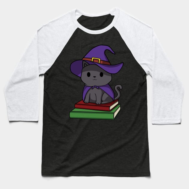Witch Cat Halloween Baseball T-Shirt by DreamstateStudios